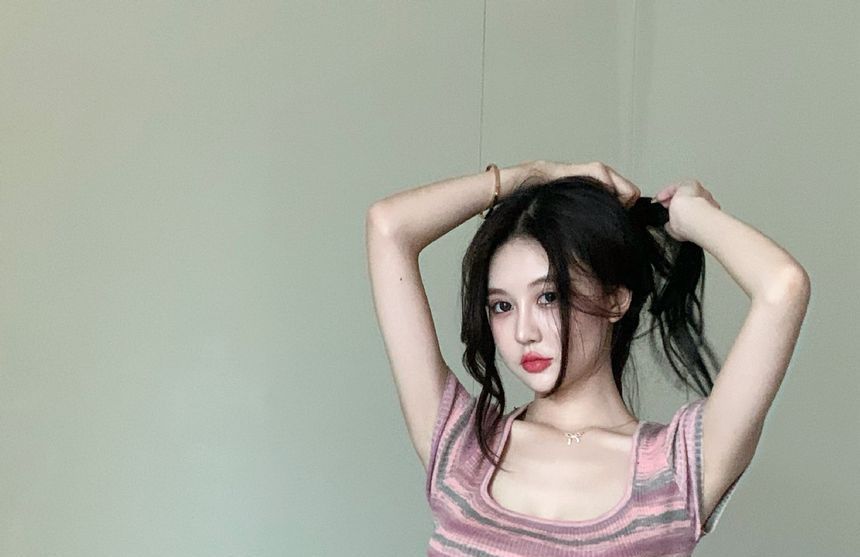 Dress Mini Short-Sleeve Square-Neck Striped Slim-Fit