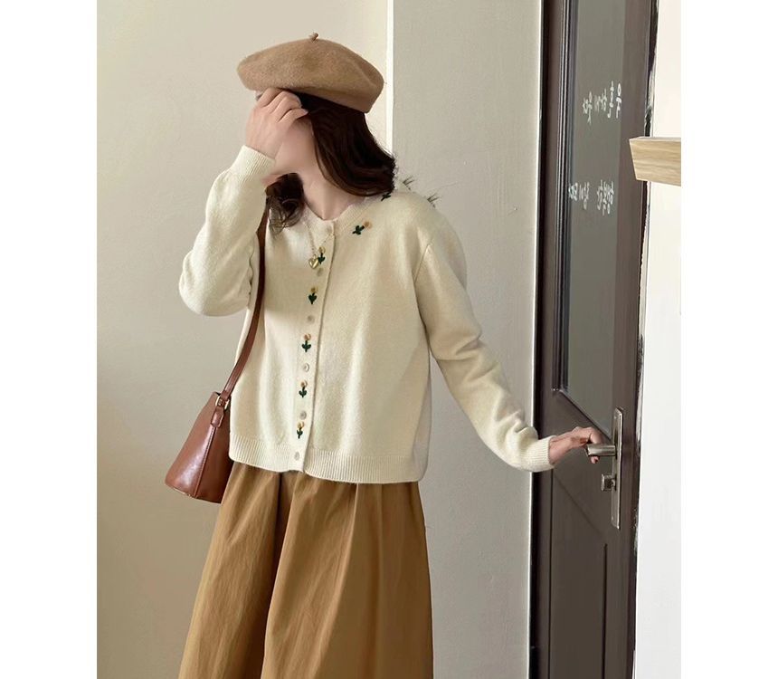 Crew Floral Plain Cardigan Neck