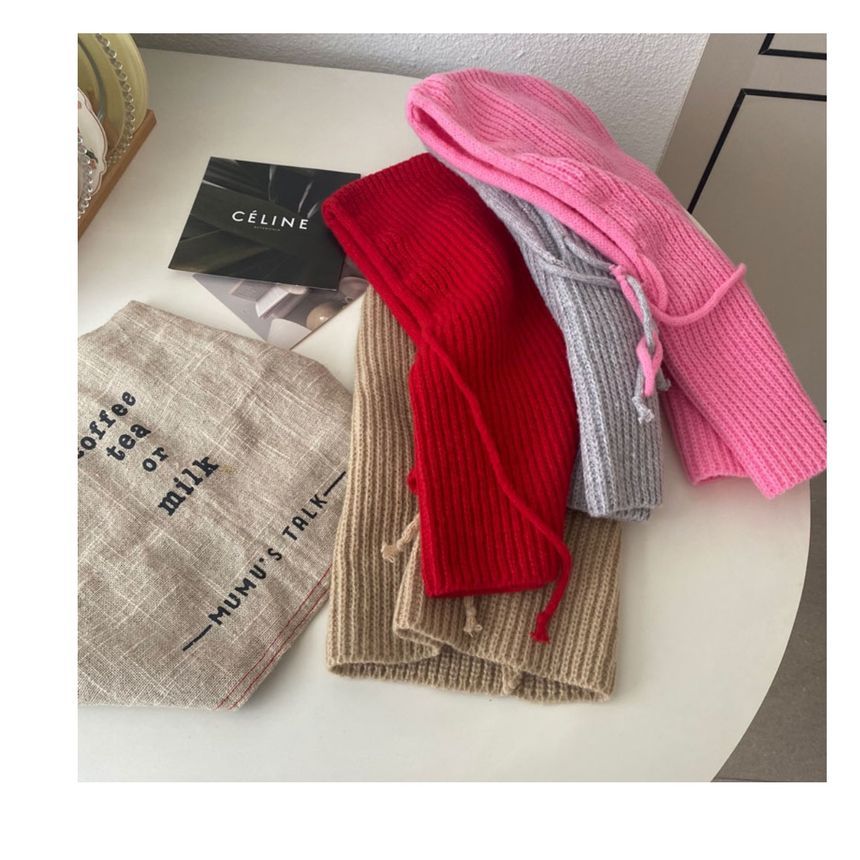 Drawstring Balaclava Plain Knit