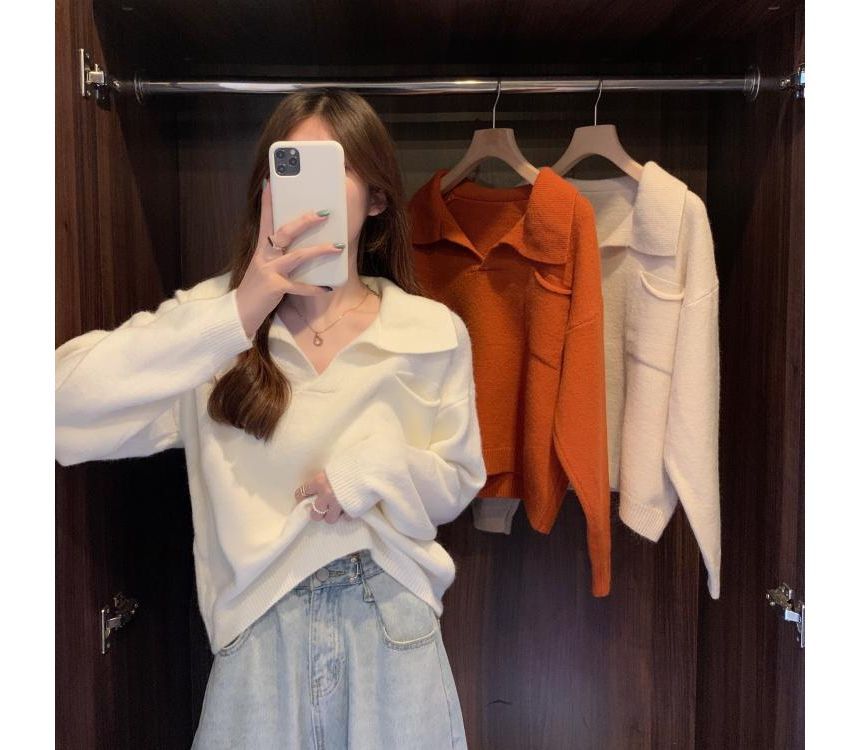 Plain Sweater Loose-Fit V-Neck