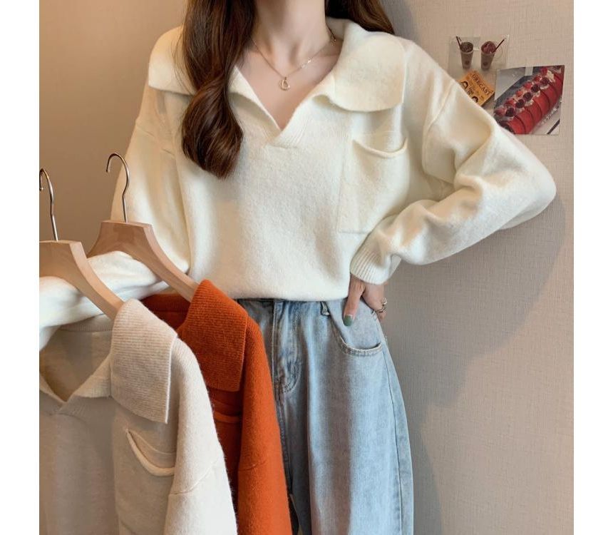Plain Sweater Loose-Fit V-Neck