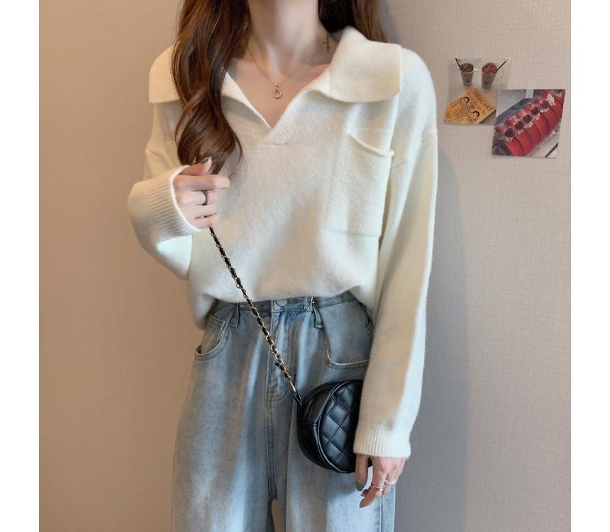 Plain Sweater Loose-Fit V-Neck