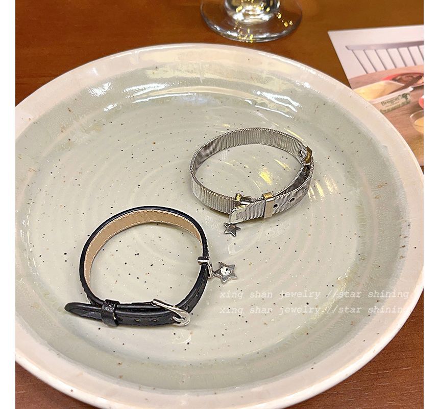 Leather Bracelet Pendant Star Buckled Alloy Faux /