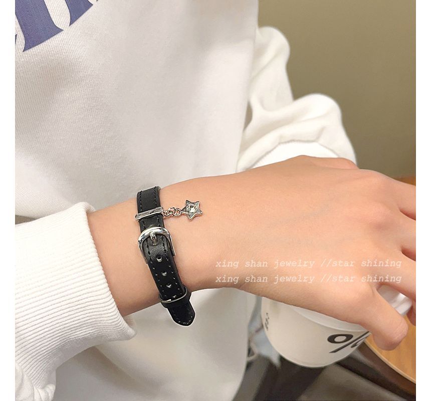 Leather Bracelet Pendant Star Buckled Alloy Faux /