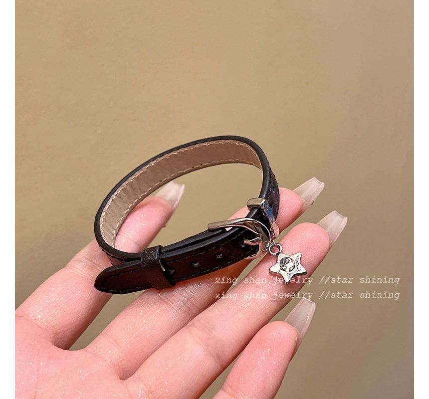 Leather Bracelet Pendant Star Buckled Alloy Faux /