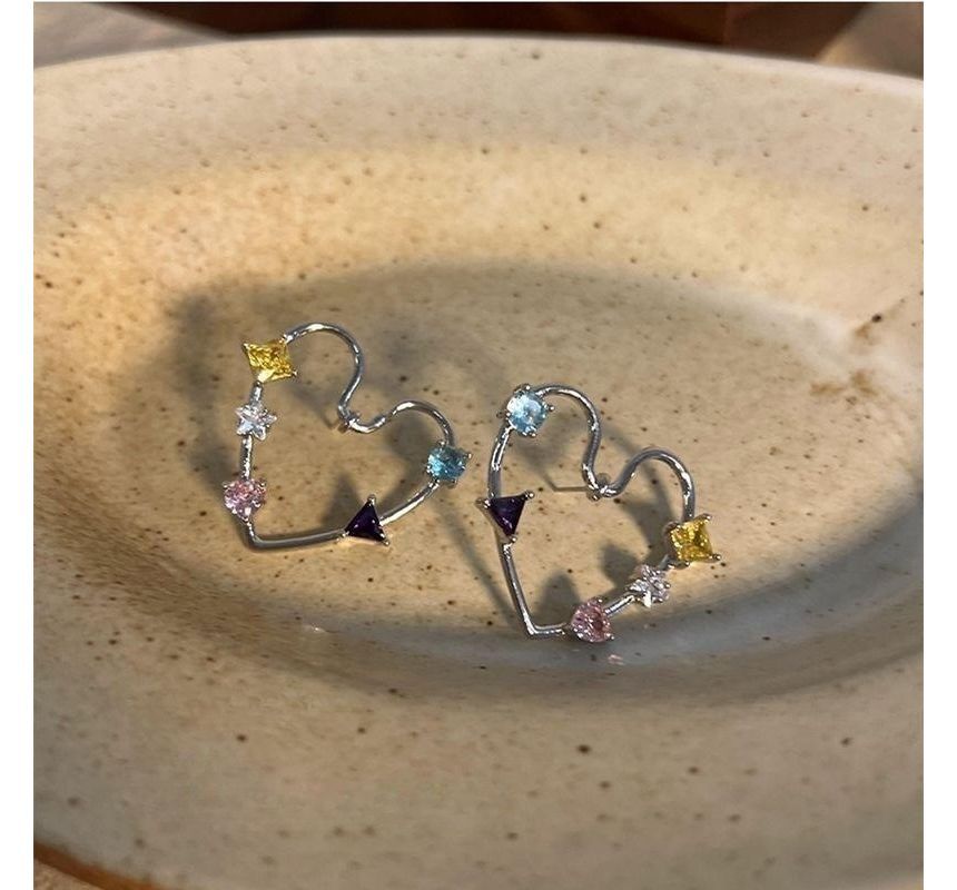 Earring Stud Rhinestone Heart Alloy