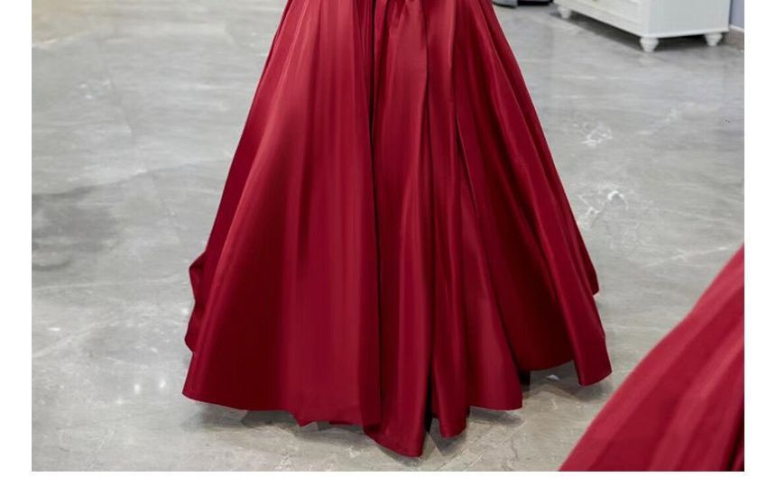 Plain Off Evening Gown Short-Sleeve A-Line Ruched Shoulder