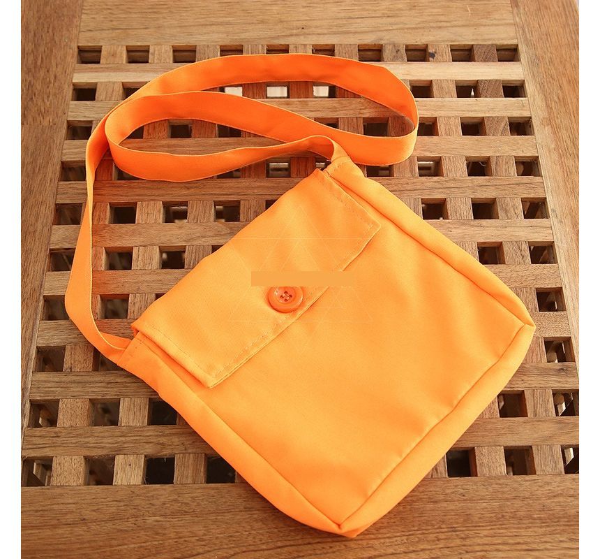 Crossbody Buttoned Pouch Nylon Plain