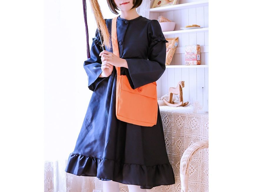 Crossbody Nylon Pouch Plain Buttoned