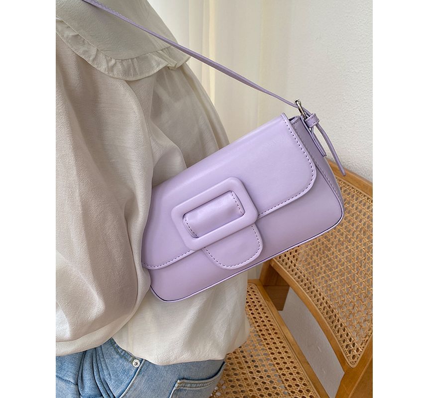 Shoulder Buckled Flap Bag Faux Leather