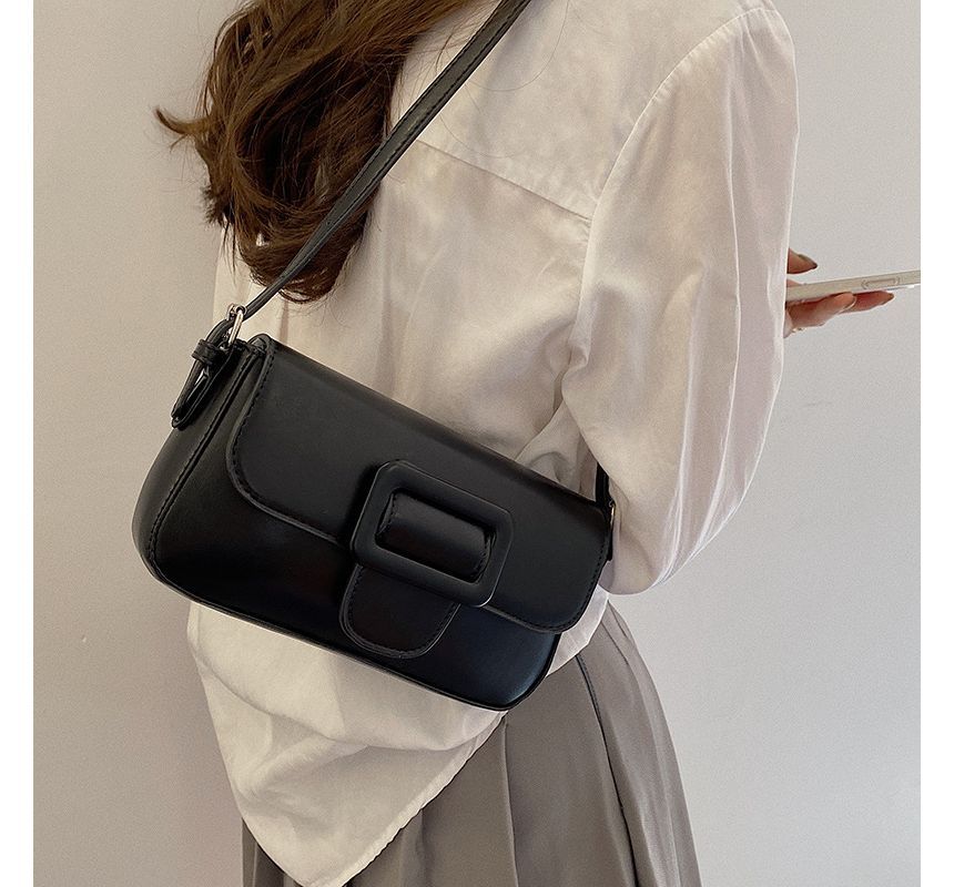 Shoulder Buckled Flap Bag Faux Leather