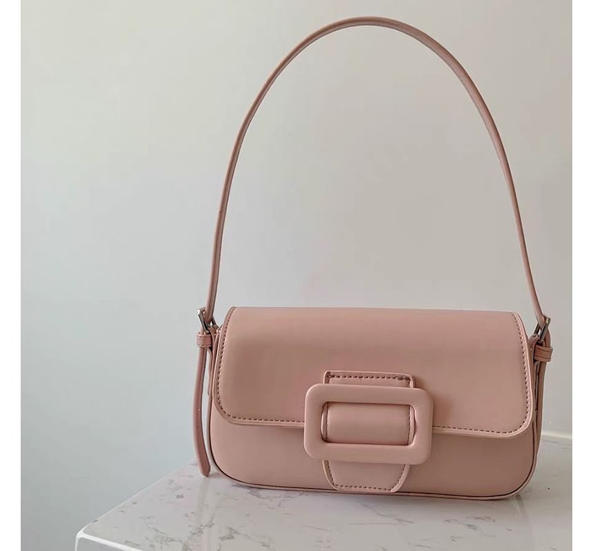 Shoulder Buckled Flap Bag Faux Leather