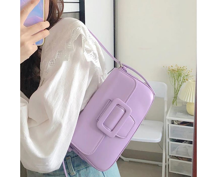 Shoulder Buckled Flap Bag Faux Leather