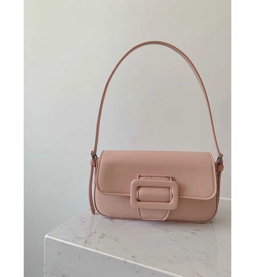 Shoulder Buckled Flap Bag Faux Leather