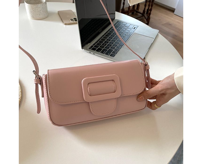 Shoulder Buckled Flap Bag Faux Leather