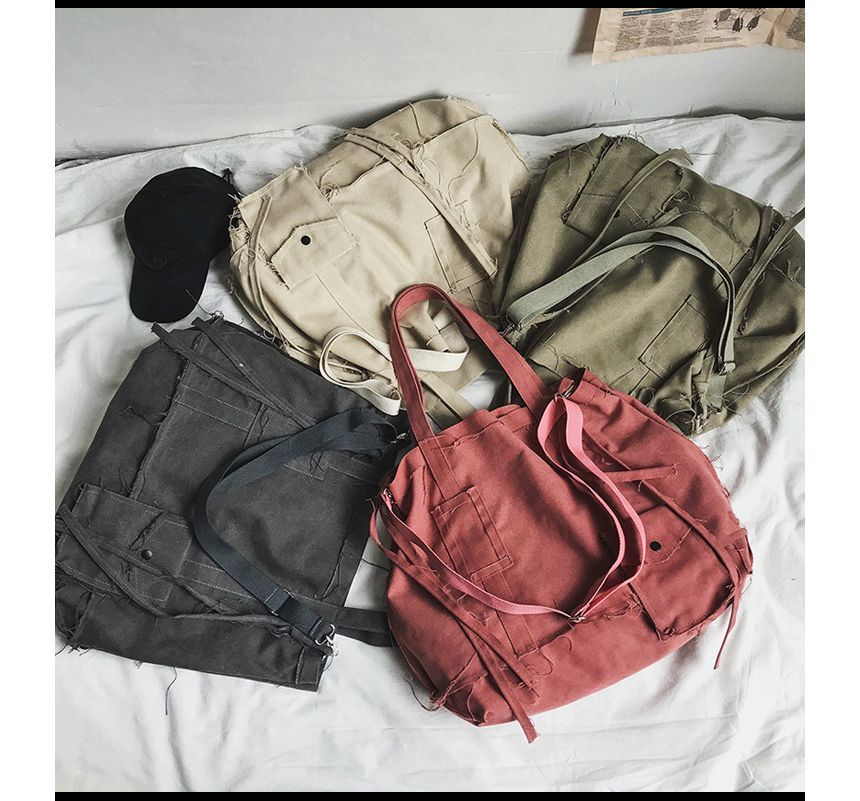 Frayed Crossbody Bag Multi-Pocket