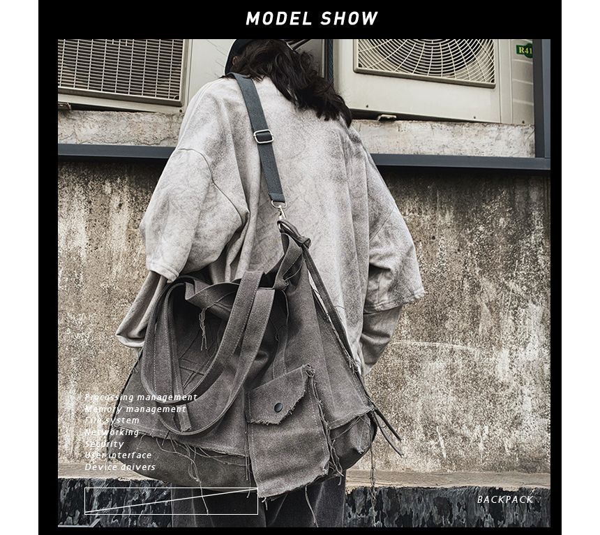 Frayed Crossbody Bag Multi-Pocket