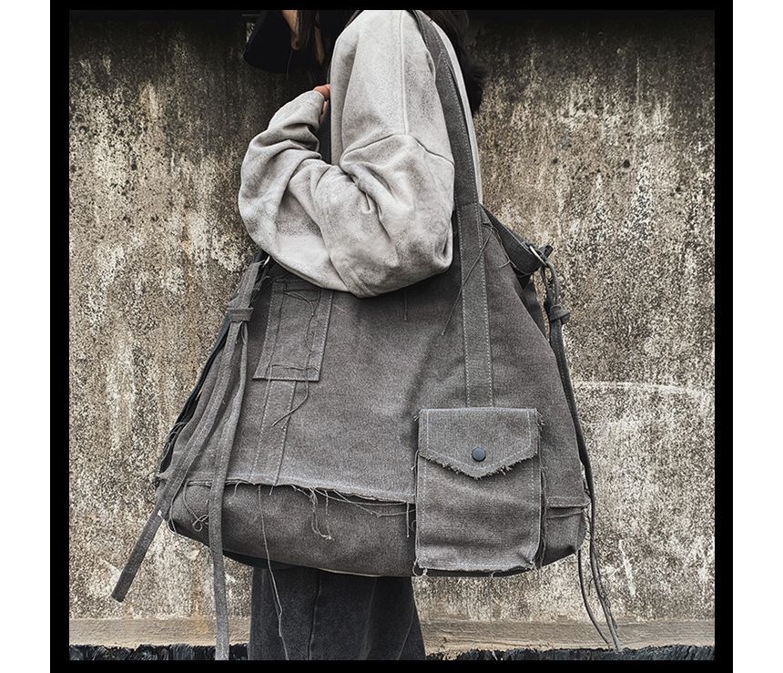 Frayed Crossbody Bag Multi-Pocket