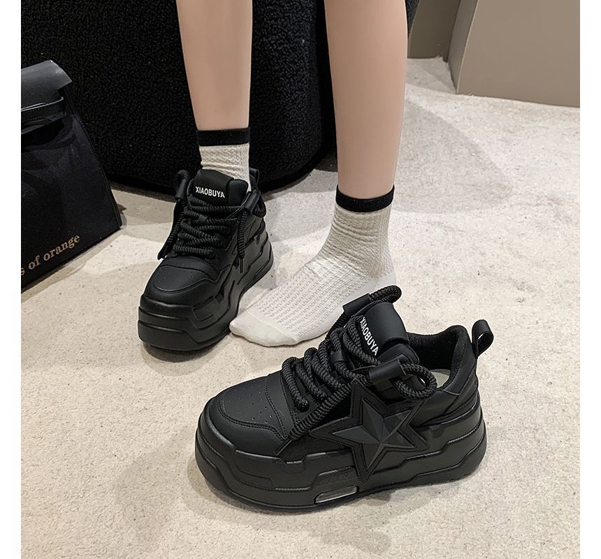 Star Sneakers Platform Lace-Up Applique