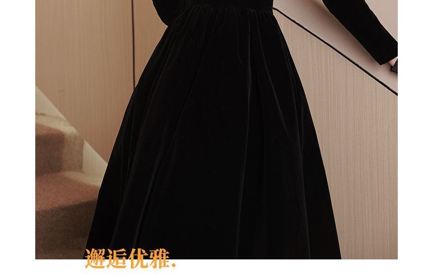 Neck Rhinestone Long-Sleeve Square A-Line Evening Plain Gown