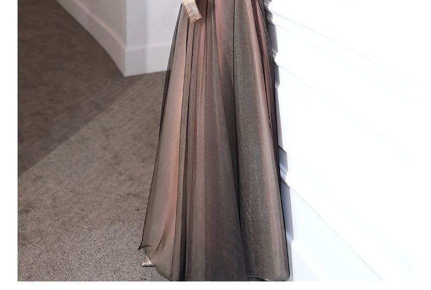 Flower Midi Evening Mock Beaded / Cocktail A-Line Embroidered Dress Neck Puff-Sleeve Gown