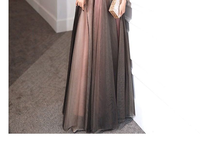 Flower Midi Evening Mock Beaded / Cocktail A-Line Embroidered Dress Neck Puff-Sleeve Gown