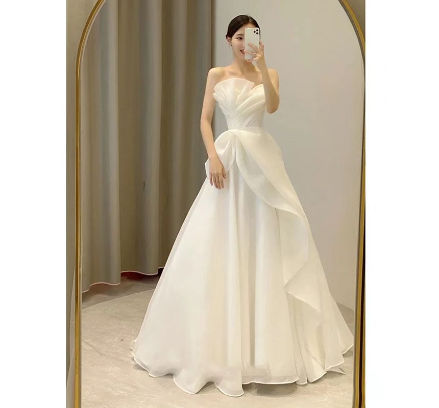 A-Line Strapless Gown Shirred Wedding