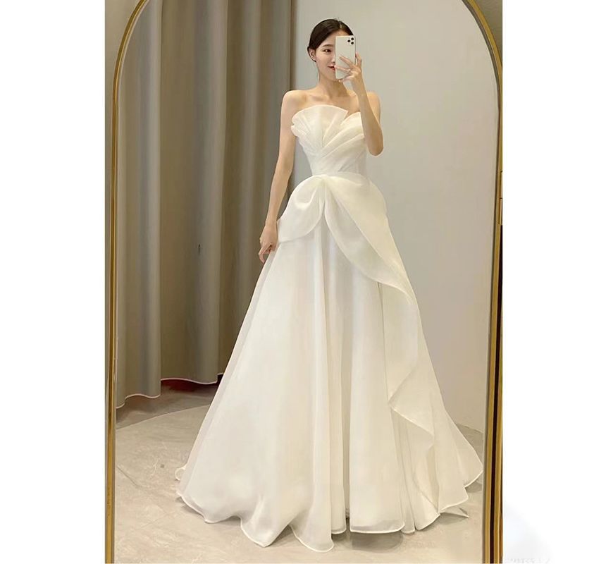 A-Line Strapless Gown Shirred Wedding