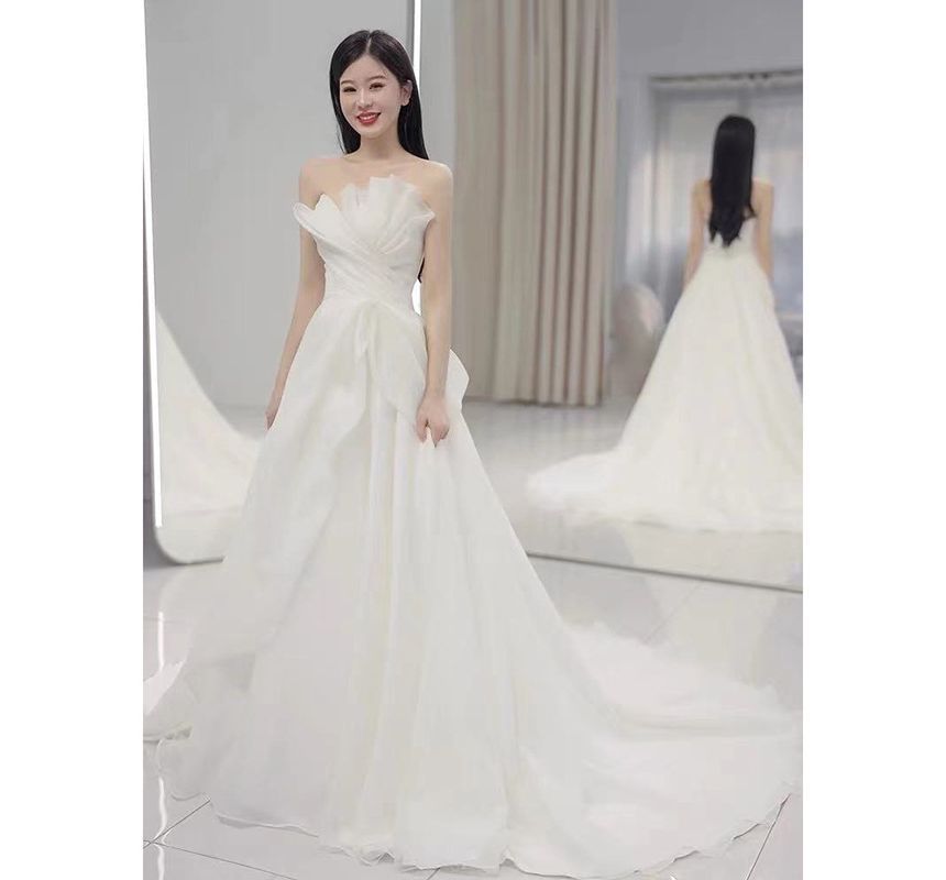 A-Line Strapless Gown Shirred Wedding