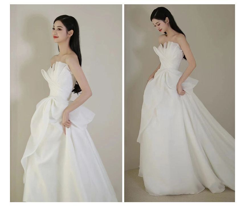 A-Line Strapless Gown Shirred Wedding