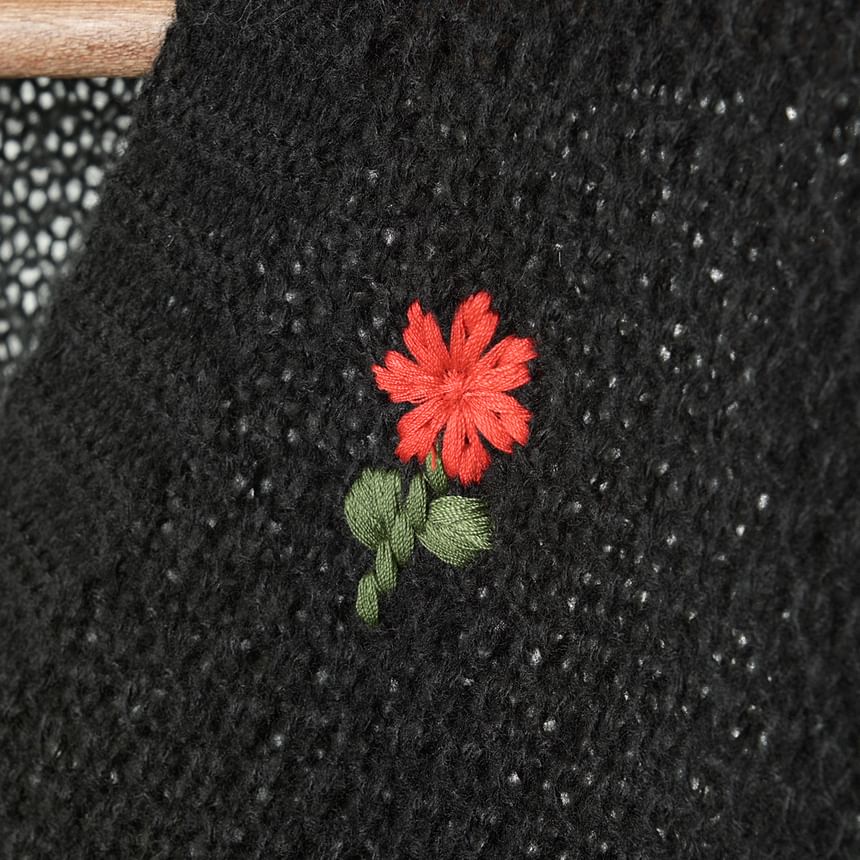 Square Cardigan Crop Top Neck Tank Floral Set: Embroidered Knit +