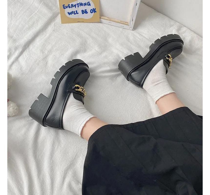 Accent Chain Chunky Platform Heel Loafers