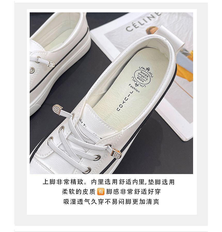 Contrast Lace-Up Platform Faux Trim Slip-Ons Leather