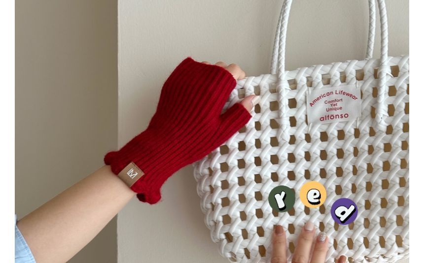 Gloves Fingerless Knit Applique Lettering