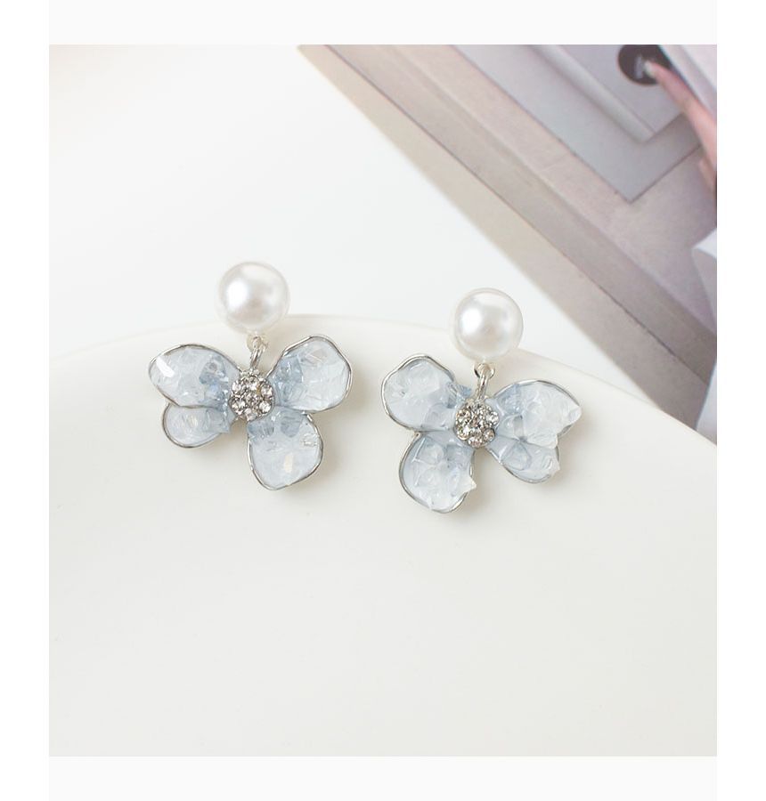 Floral Pearl Faux Clip-On / Drop Earring
