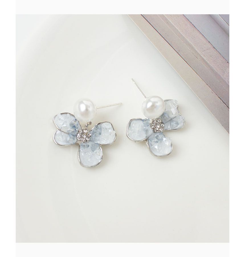 Floral Pearl Faux Clip-On / Drop Earring