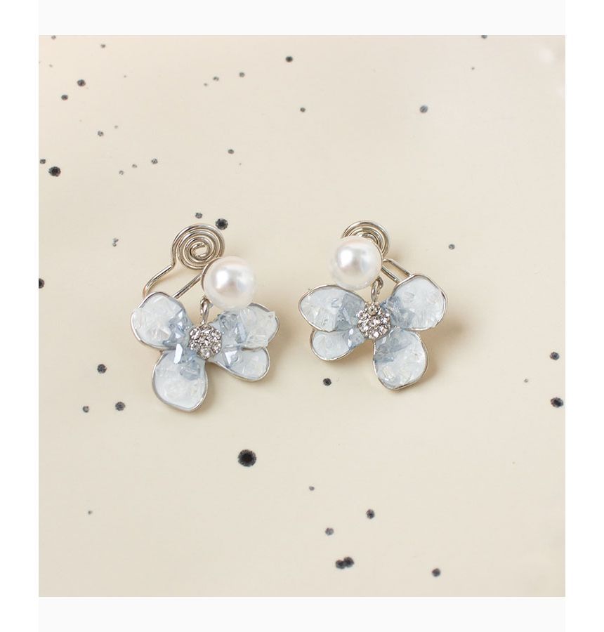 Floral Pearl Faux Clip-On / Drop Earring