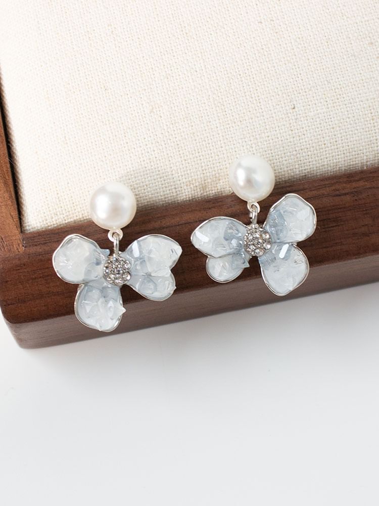 Floral Pearl Faux Clip-On / Drop Earring