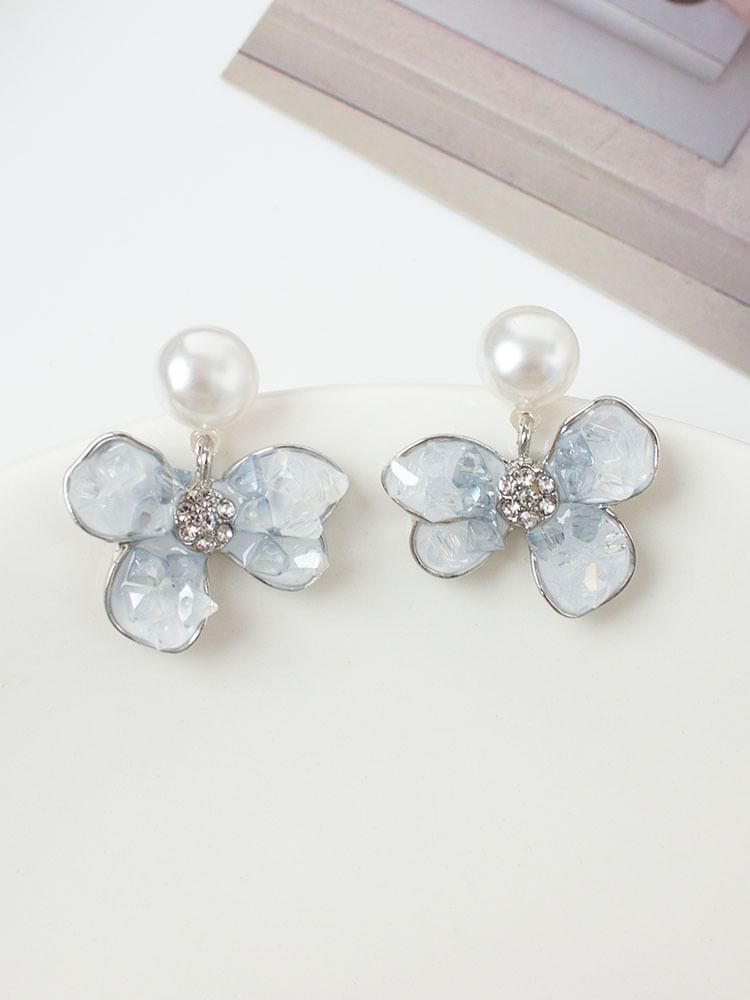 Floral Pearl Faux Clip-On / Drop Earring