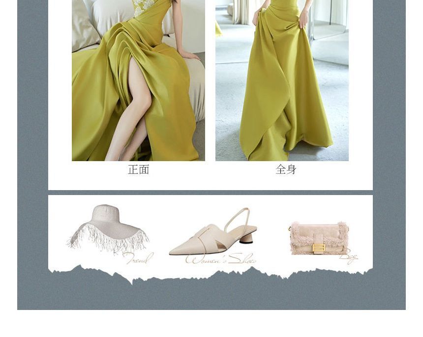 A-Line Gown Evening Floral Ruched Tube Applique Slit