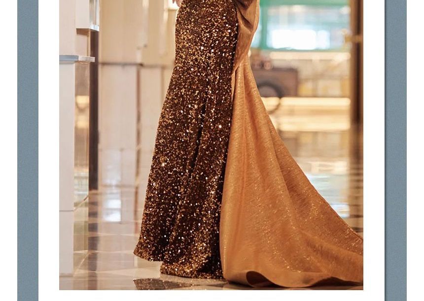Evening Shoulder Sequin Sleeveless A-Line Off Bow Gown Panel