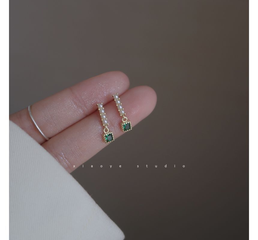 Square Pearl Earring Faux Drop Rhinestone Alloy