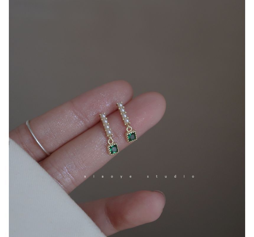 Square Pearl Earring Faux Drop Rhinestone Alloy