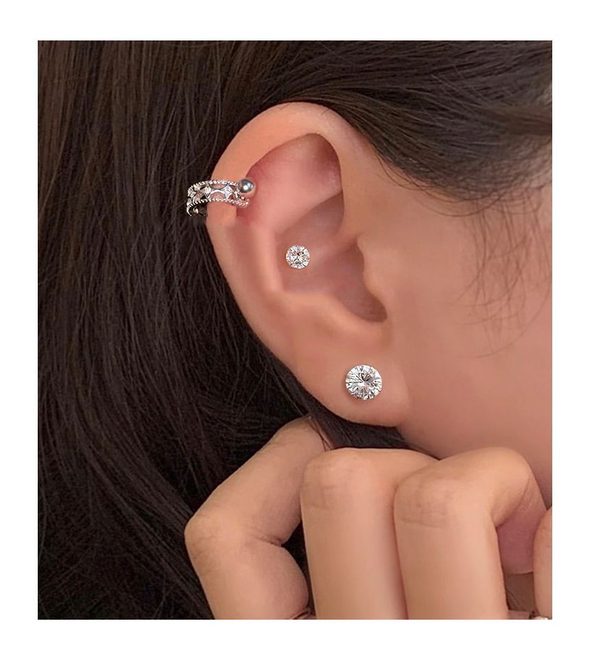 Earring Sterling Huggie Silver Barbell Cutout