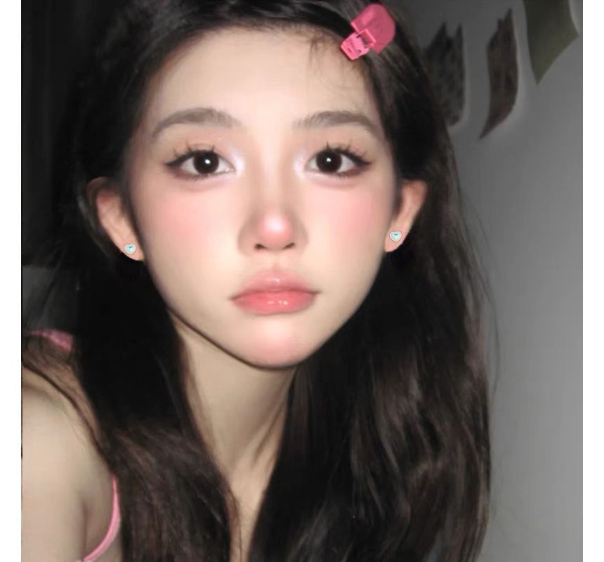 Silver Earring Heart Moonstone Sterling Barbell