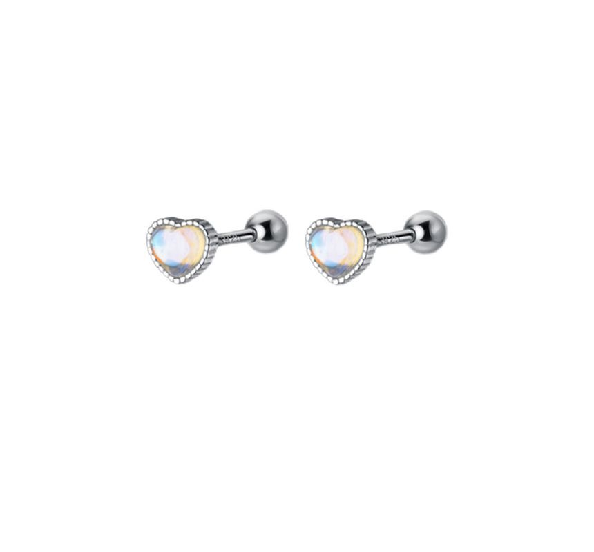 Silver Earring Heart Moonstone Sterling Barbell