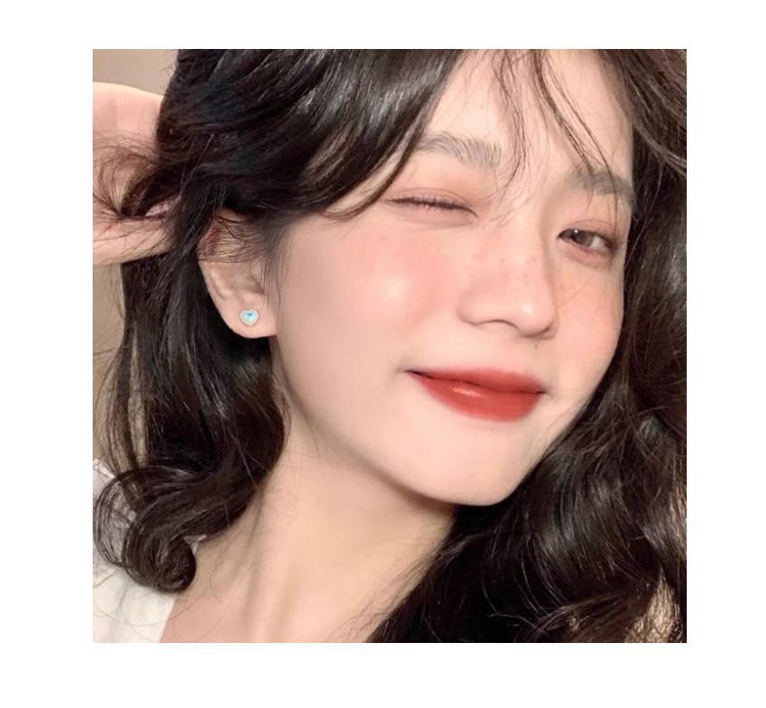 Silver Earring Heart Moonstone Sterling Barbell