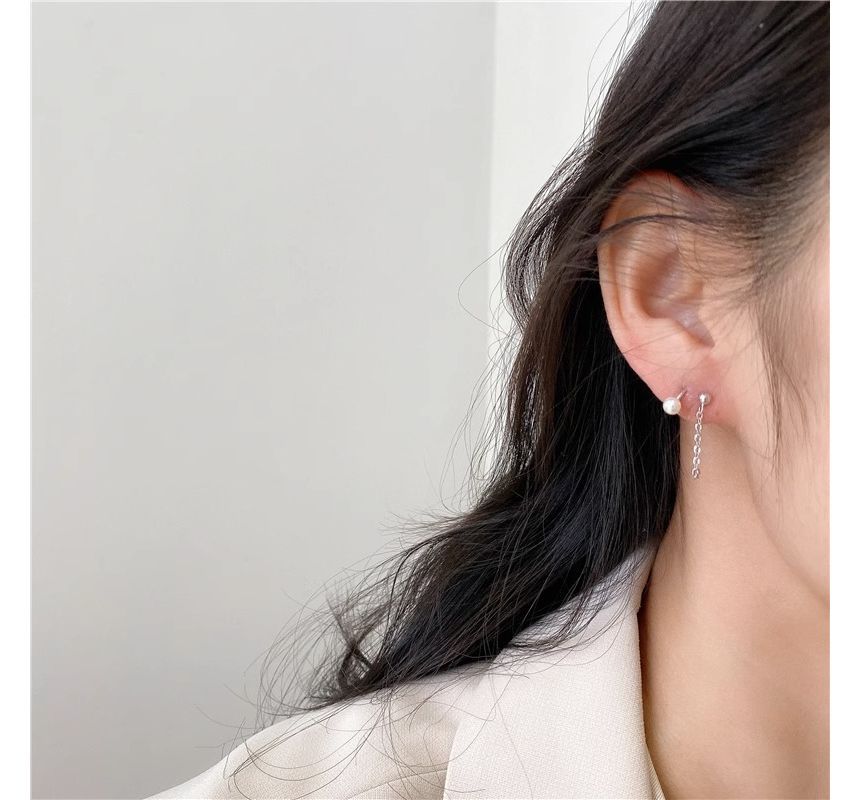 Sterling Silver Faux Pearl Earring Huggie