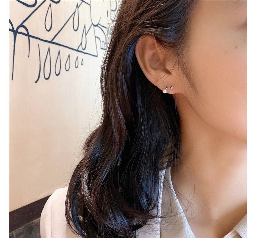 Sterling Silver Faux Pearl Earring Huggie