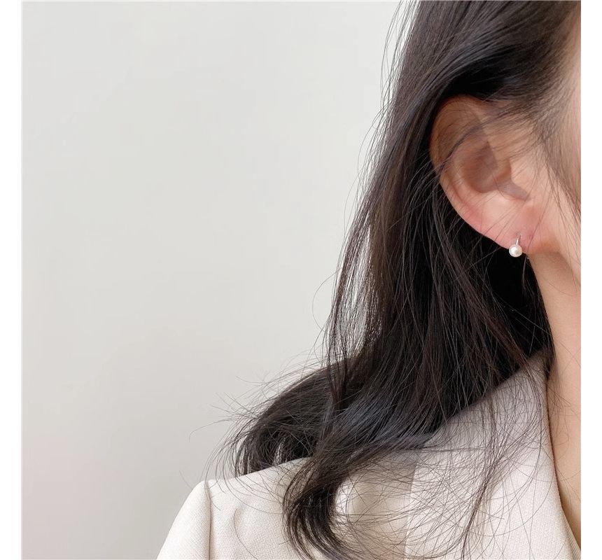 Sterling Silver Faux Pearl Earring Huggie